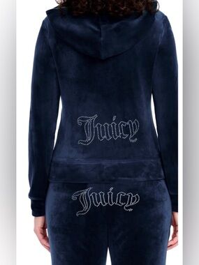 Juicy Couture Classic Velour Bling Track Jacket Hoodie Navy XL